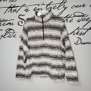 Lands' End Classic Gray Stripe Fleece Half Zip Pull Over, XL
